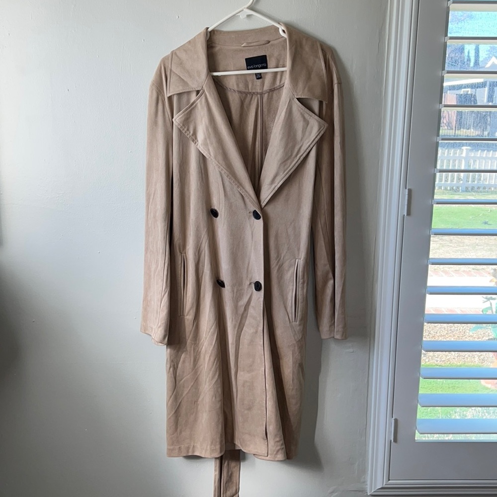 Plus size suede belted trench coat